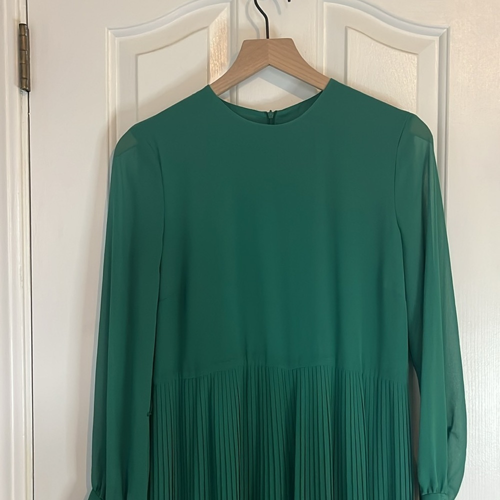 Zara Emerald Green Long-Sleeve Pleated Jumpsuit with Belt - Picture 5 of 12
